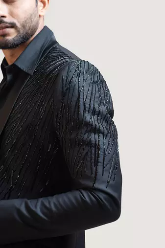 Black Rain Embroidered Blazer Set
