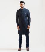 Blue Pintucks Embroidered Achkan