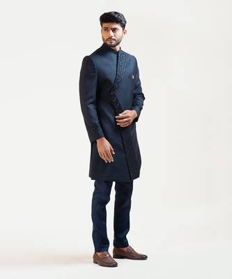 Blue Pintucks Embroidered Achkan 2