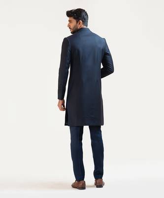 Blue Pintucks Embroidered Achkan 3