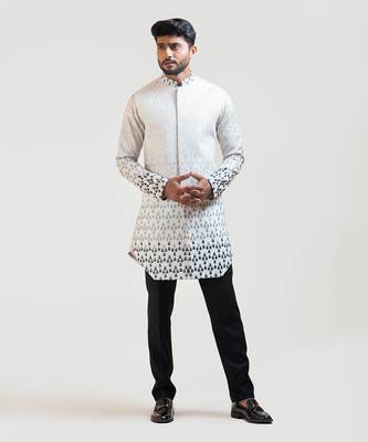 Grey Deconstructed Embroidered Achkan 1