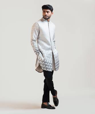 Grey Deconstructed Embroidered Achkan 2