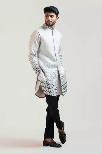 Grey Deconstructed Embroidered Achkan