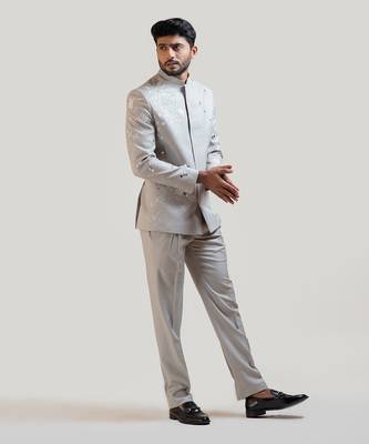 Grey Applique work Prince coat 2