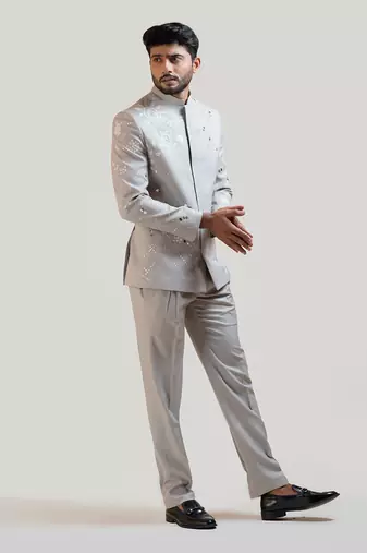 Grey Applique work Prince coat