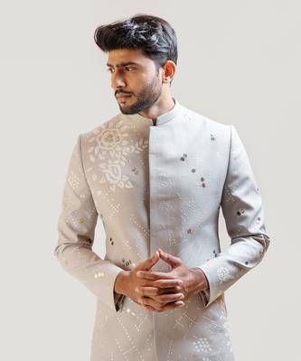 Grey Applique work Prince coat 3