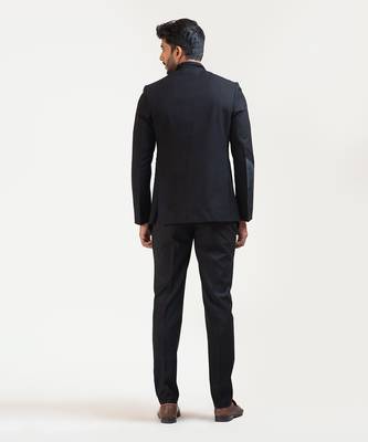 Black Pintucks Embroidered Princecoat With Velvet Detailing 2