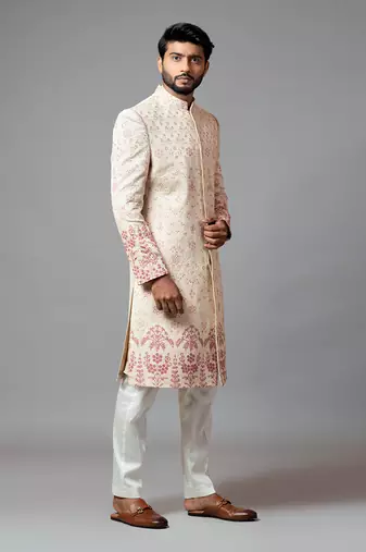 Floral Embroidered Aari Work Sherwani With Pant Pajama