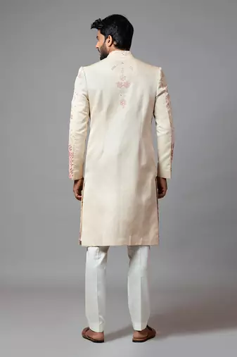Floral Embroidered Aari Work Sherwani With Pant Pajama