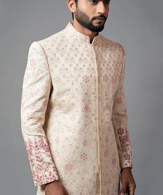 Floral Embroidered Aari Work Sherwani With Pant Pajama 4