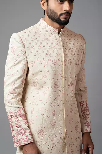Floral Embroidered Aari Work Sherwani With Pant Pajama
