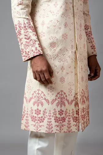 Floral Embroidered Aari Work Sherwani With Pant Pajama