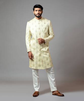 Self Textured Embroidered Sherwani 1