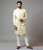 Self Textured Embroidered Sherwani