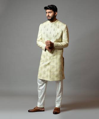 Self Textured Embroidered Sherwani 2