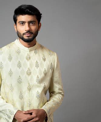 Self Textured Embroidered Sherwani 3