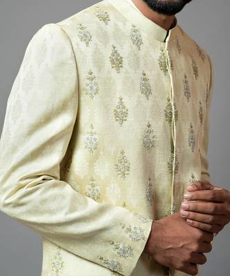Self Textured Embroidered Sherwani 4
