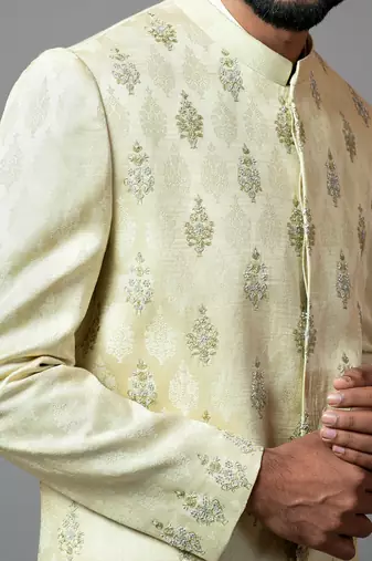 Self Textured Embroidered Sherwani