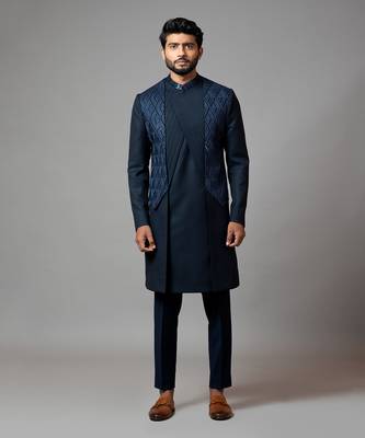 Pintucks And Sequin Embroidered Achkan 1
