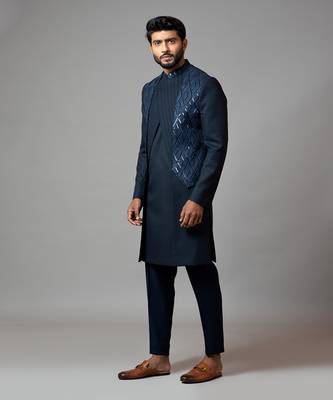 Pintucks And Sequin Embroidered Achkan 2