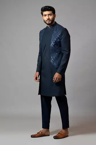 Pintucks And Sequin Embroidered Achkan