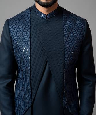 Pintucks And Sequin Embroidered Achkan 4