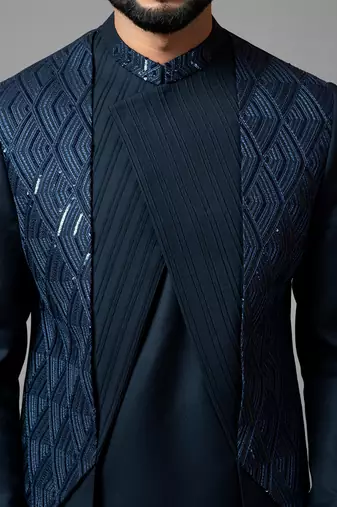 Pintucks And Sequin Embroidered Achkan