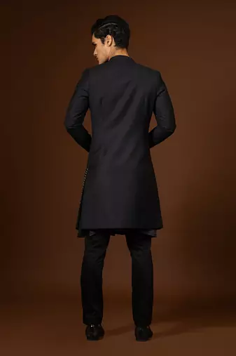 Blue Black Achkan Set