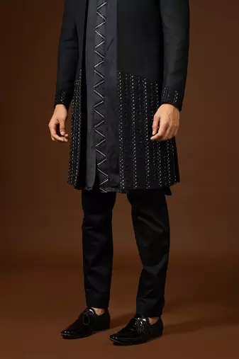 Blue Black Achkan Set