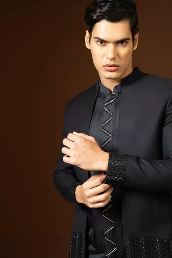Blue Black Achkan Set