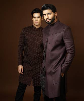 Red Wine Achkan Set 3