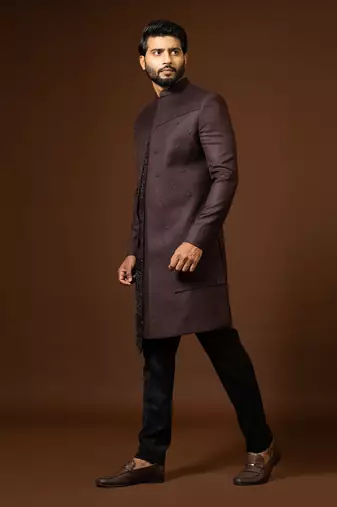 Red Wine Achkan Set