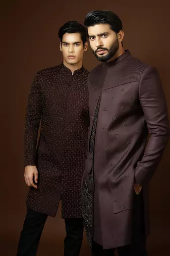 Red Wine Achkan Set