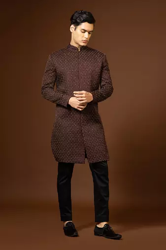 Red Wine Achkan Set