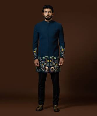 Teal Blue Achkan Set 1