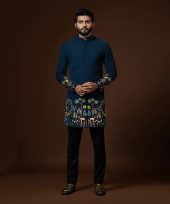 Teal Blue Achkan Set 2