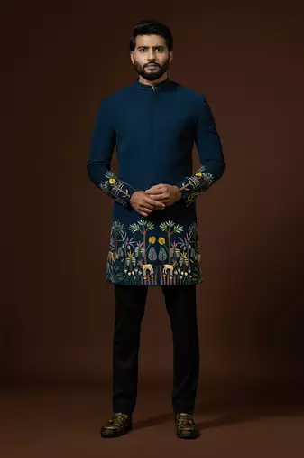 Teal Blue Achkan Set