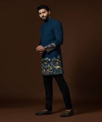 Teal Blue Achkan Set 4
