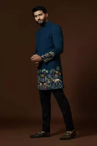Teal Blue Achkan Set