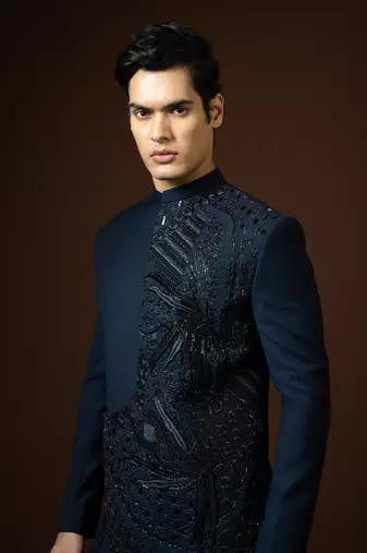 Navy Blue Achkan Set