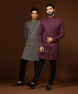 Red Wine Achkan Set 3