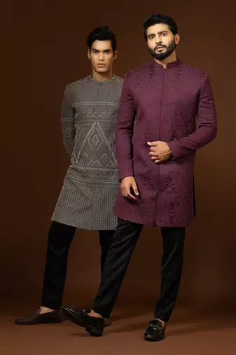 Red Wine Achkan Set