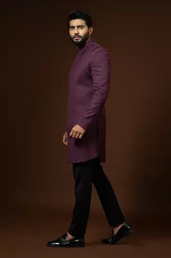 Red Wine Achkan Set