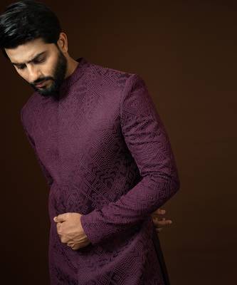 Red Wine Achkan Set 6