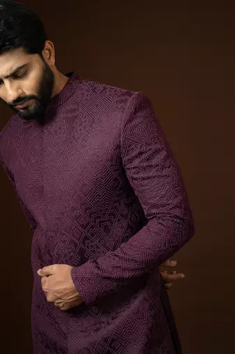 Red Wine Achkan Set