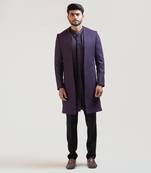 Purple Leaf Embroidered Open Achkan