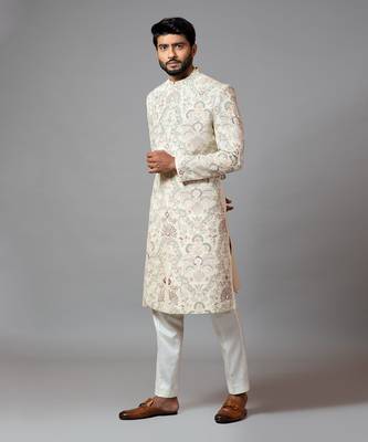 Multicolour Jaal Work Sherwani With Pant Pajama 1