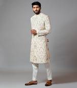 Multicolour Jaal Work Sherwani With Pant Pajama