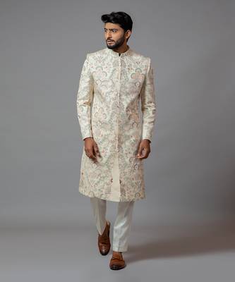 Multicolour Jaal Work Sherwani With Pant Pajama 2