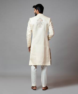 Multicolour Jaal Work Sherwani With Pant Pajama 3